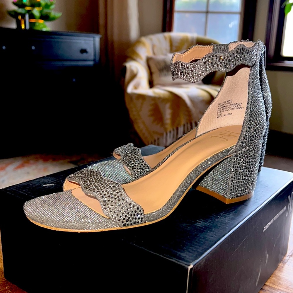 INC gunmetal strapped block heels 7.5